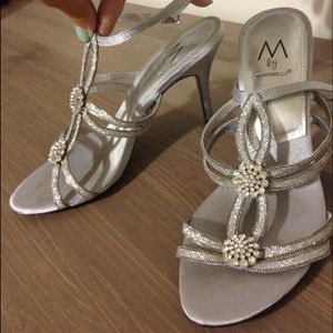 Metallic Silver strappy formal heels