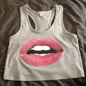 Red Lip Graphic Crop Top