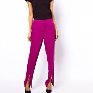 *Reserved* Peg leg trousers with front zip ankle