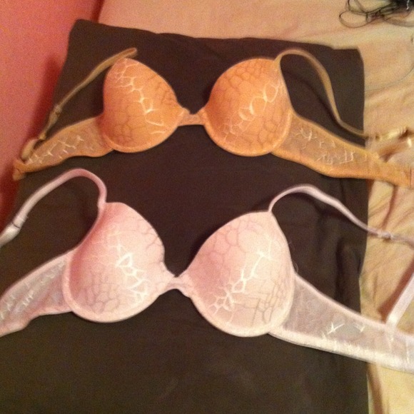 White and tan bra's