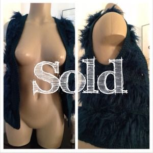 Teal Blue Faux Fur Knit Sweater Vest