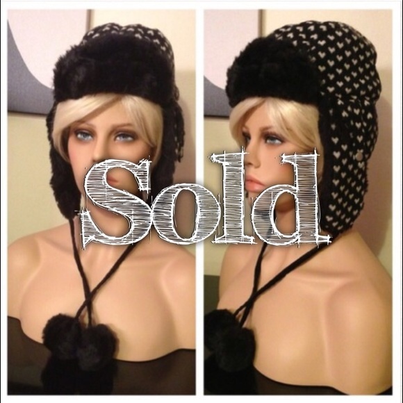 Black/Cream Hearts Over the Ear Hat