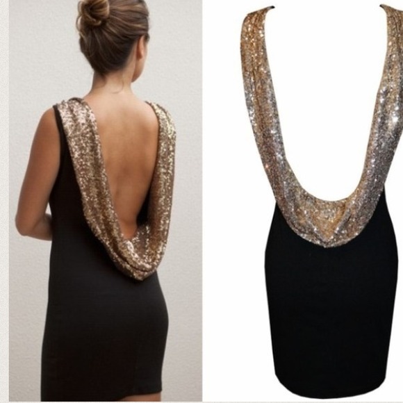 black and gold backless dress