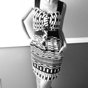 BCBG black and white cocktail dress, with pockets!