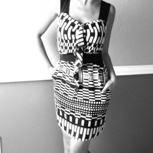 BCBG black and white cocktail dress, with pockets!