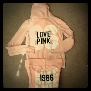 Pastel Orange Victorias Secret PINK sweat outfit.