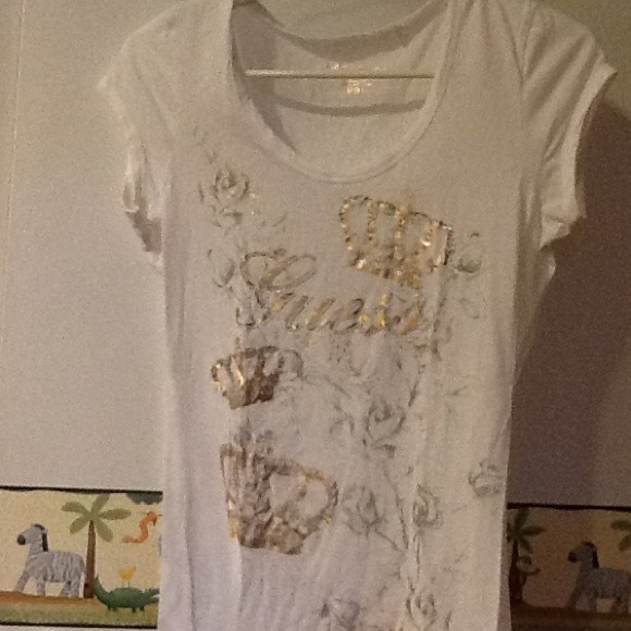 🌹GUESS white and gold top
