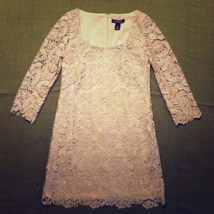 WHBM Gold lace shift dress with 3/4 sleeves