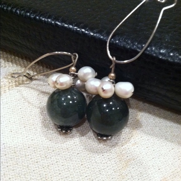 Jade and pearl earrings
