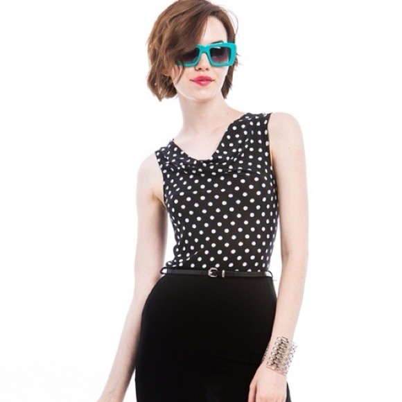 Retro Polka Dot Two Tone Belted Mini Dress