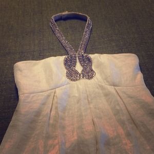 Ivory beaded halter neck cocktail length dress