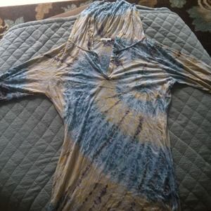 Maurice's hooded burnout tee. Yellow brown and blu