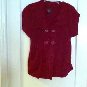 Red knitted cardigan