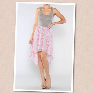 TRIBAL PINK, HI-LO, LINED DRESS.