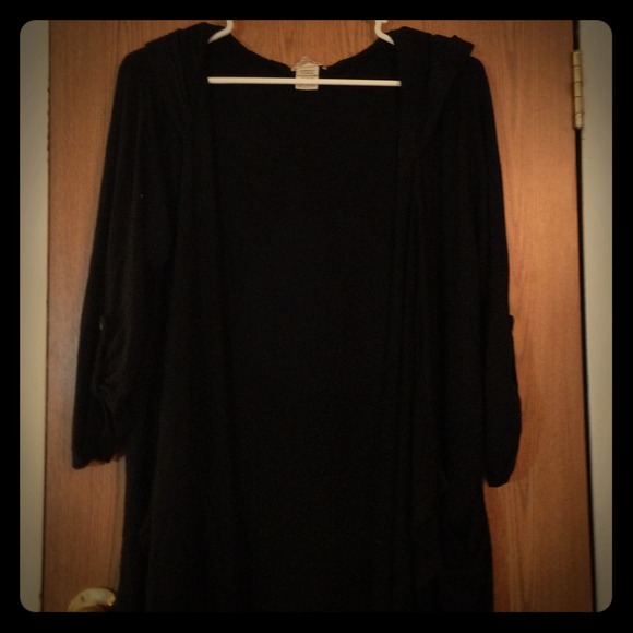 Black cardigan and bracelet.