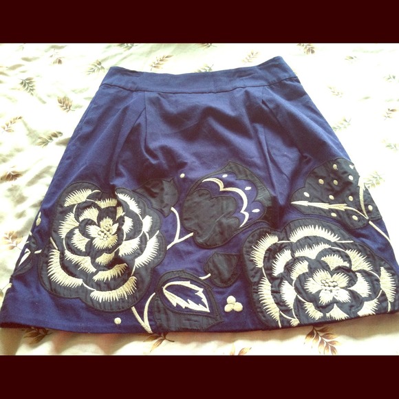 Anthropologie Floreat Navy Floral Skirt