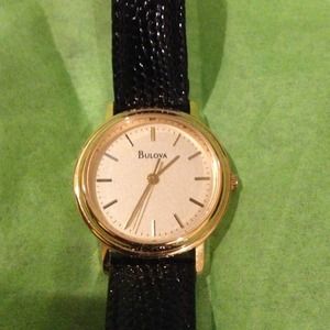 Buliva watch black genuine leather band