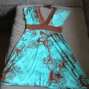 XI Turquoise and brown kimono dress size large