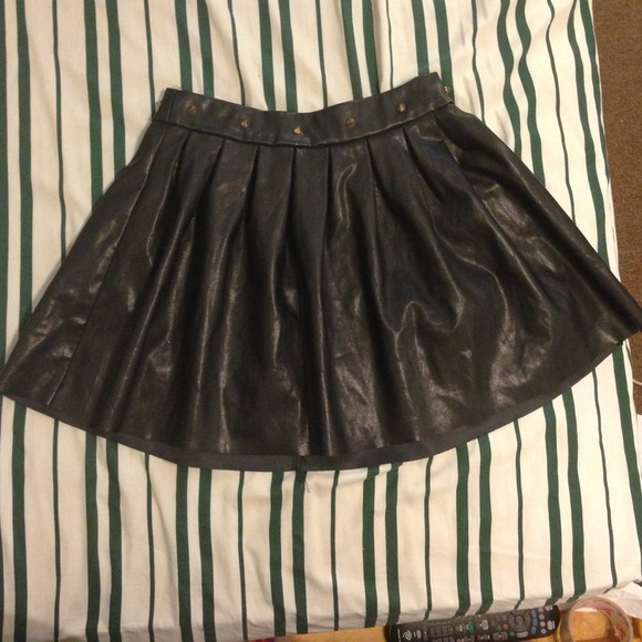 Dresses & Skirts - Black leather spiked skater skirt