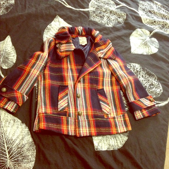 Navy plaid retro cropped coat from Tulle