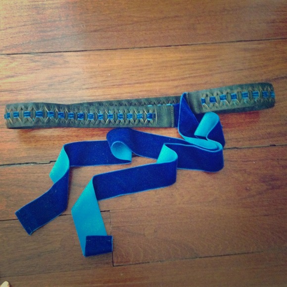 SOLD Leather Anthropologie Belt with blue velvet