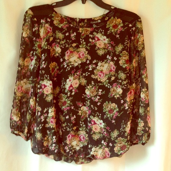 Vintage floral sheer shirt with zipper on back