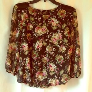 Vintage floral sheer shirt with zipper on back