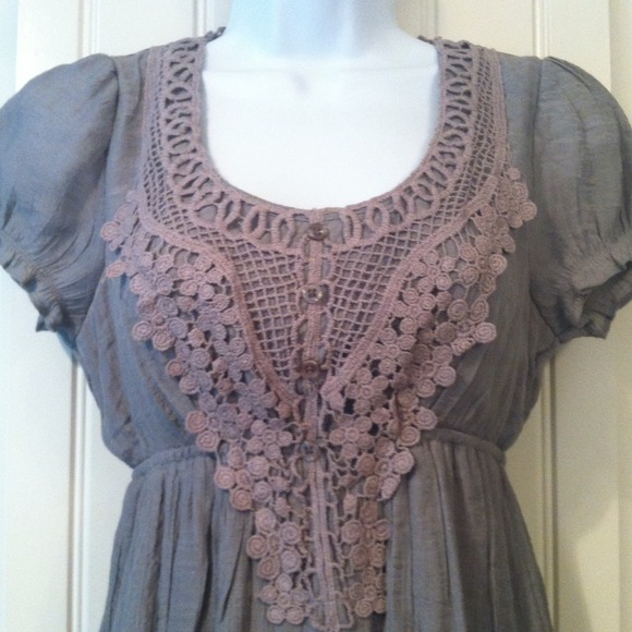 RESERVED Grey Detailed Vintage Style Dress - Picture 2 of 4