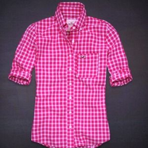 Hot Pink and White Collard Button Down Shirt