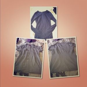 Long sleeve navy blue shirt and gray jacket
