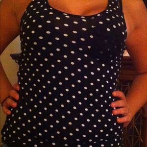 Black polka dot & lace tank top