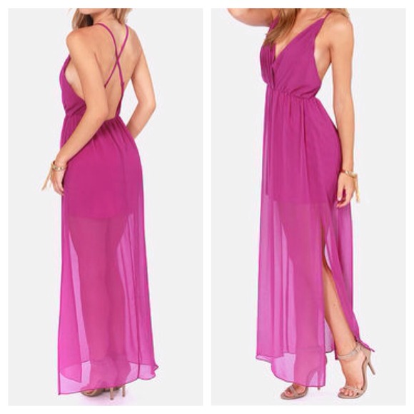 ❌Bundled❌ LuLu's || Magenta Open Back Maxi Dress - Picture 3 of 4