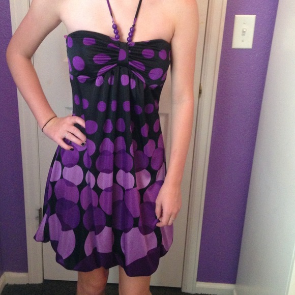 purple spotted homecoming halter top dress