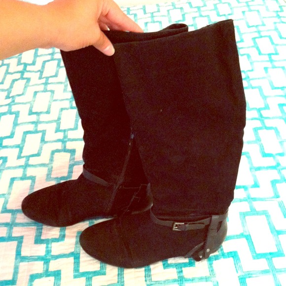 Coconuts Boots - Riding black synthetic suede with leather