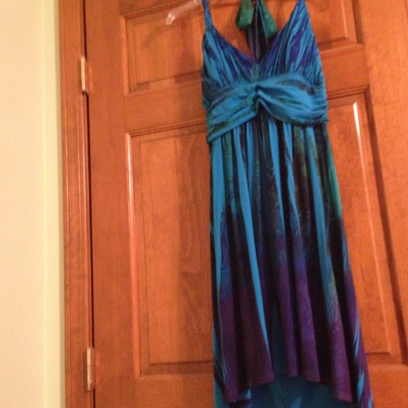Blue green and purple halter style shirt dress