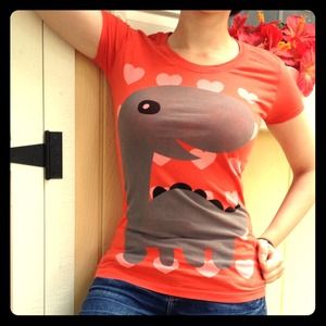 Delia's Orange Dinosaur Print Tee