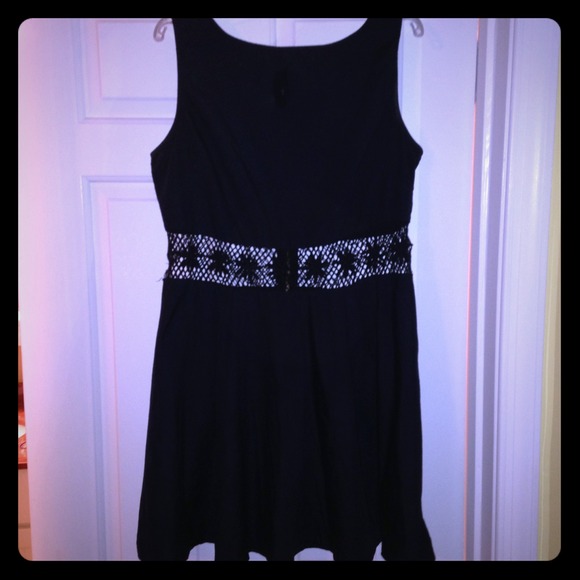 Navy Blue Mesh Waist Dress - Picture 1 of 5