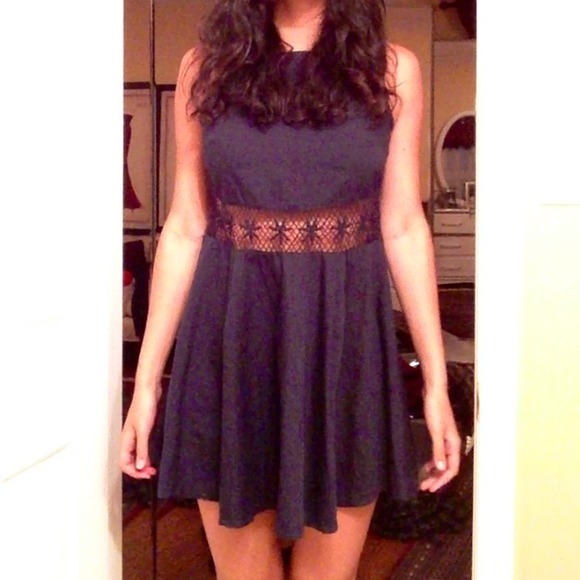 Navy Blue Mesh Waist Dress - Picture 2 of 5