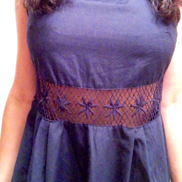 Navy Blue Mesh Waist Dress - Picture 3 of 5