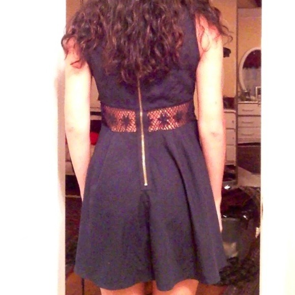 Navy Blue Mesh Waist Dress - Picture 5 of 5