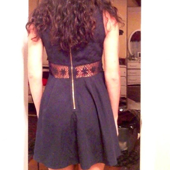 Navy Blue Mesh Waist Dress - Picture 4 of 5