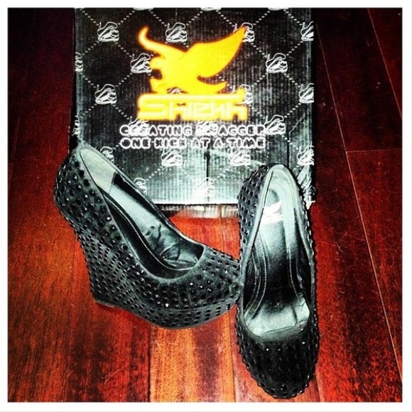 Black studded wedges