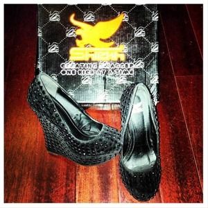 Black studded wedges