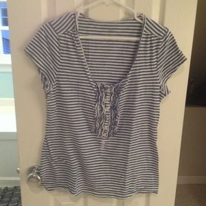 Blue and white striped short sleeved shirt
