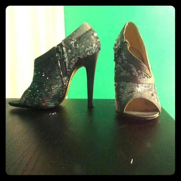 Silver sequin heels