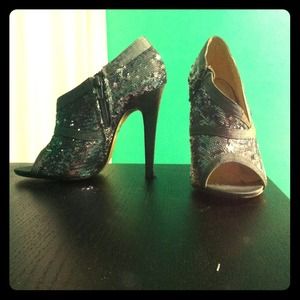 Silver sequin heels