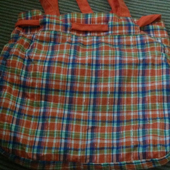 Orange plaid tote bag. - Picture 2 of 2