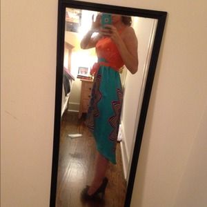 Orange and turquoise print sundress size small