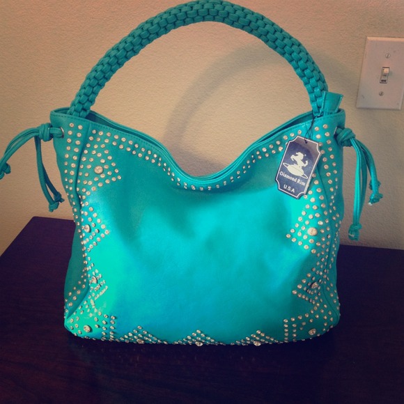 Teal tote with rhinestones