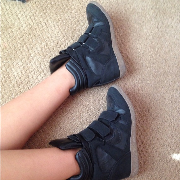 Black high top velcro sneaker wedges